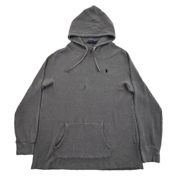 Polo Ralph Lauren Waffle Knit Hoodie Men's XXL Grey Long Sleeve Drawstring EUC - Picture 1 of 14